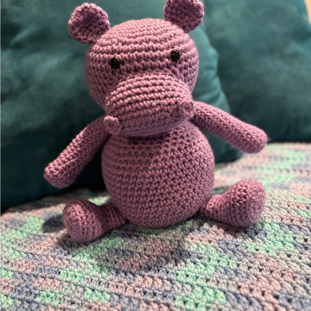 Purple Crochet Hippo Plush Toy